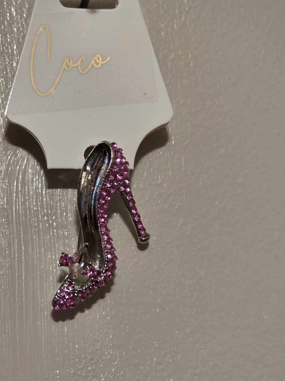Coco Pink Rhinestone High Heel Brooch